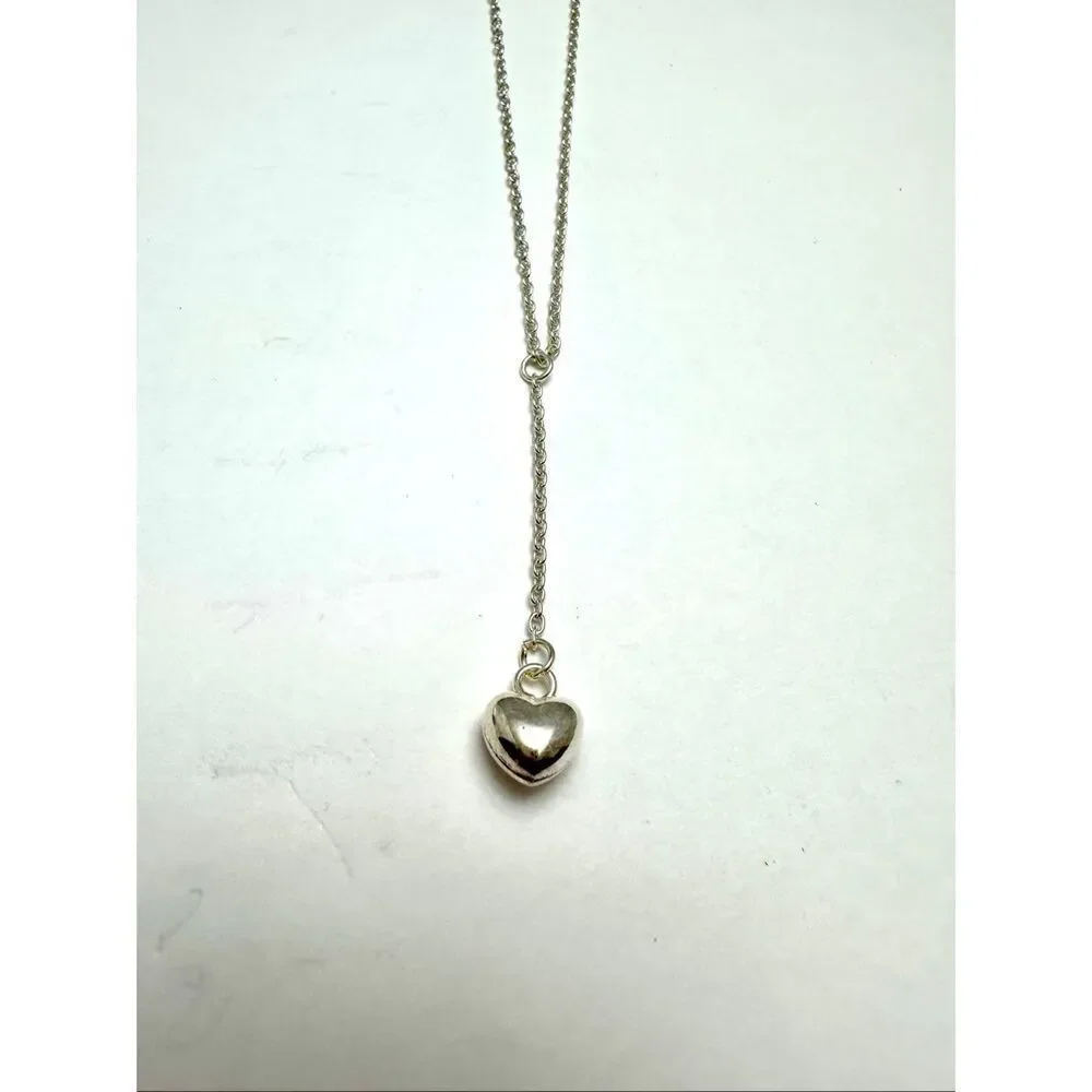VTG 925 Italy Sterling Silver Puffed Heart Drop Necklace 16” Solid 6g